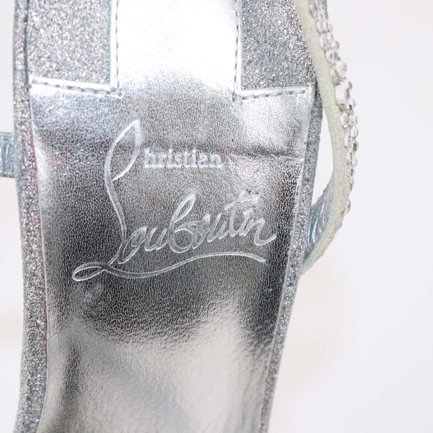 Christian Louboutin Silver Strass and Suede Rosalie Slingback Sandals