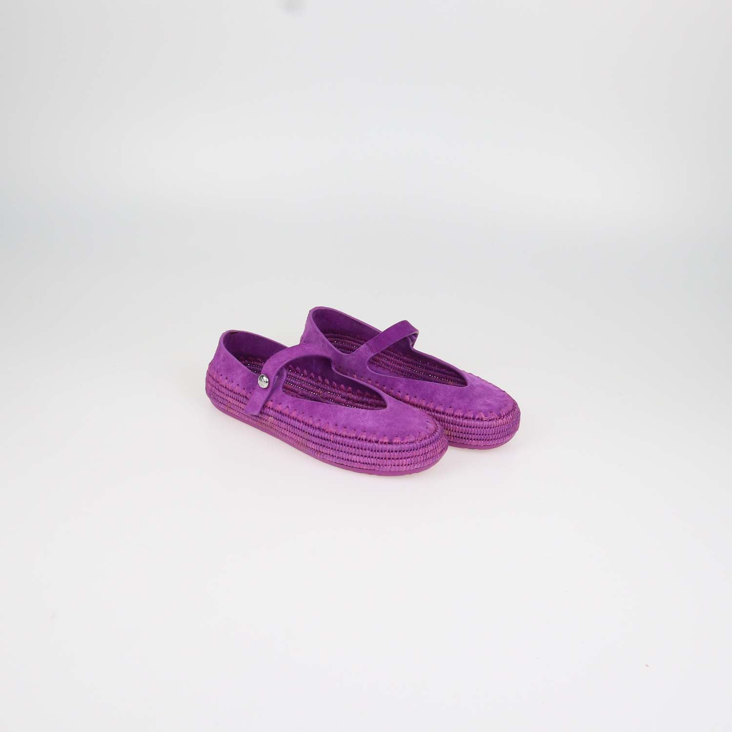 Loewe Orchid Suede and Raffia Rio Mary Jane Ballet Flats
