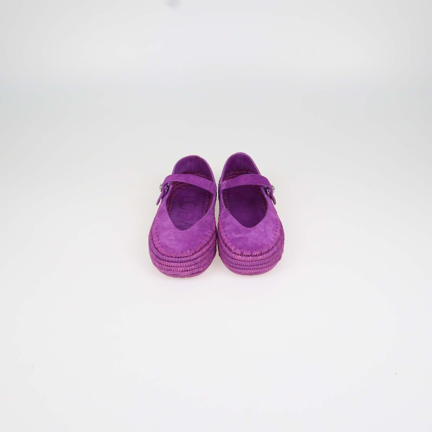 Loewe Orchid Suede and Raffia Rio Mary Jane Ballet Flats