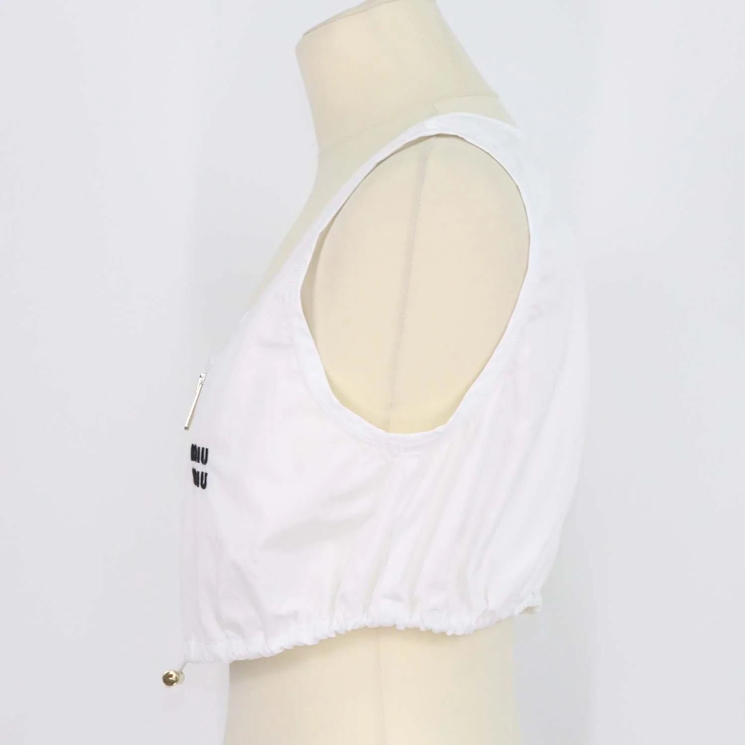 Miu Miu White Cotton Front Zip Drawstring Crop Top