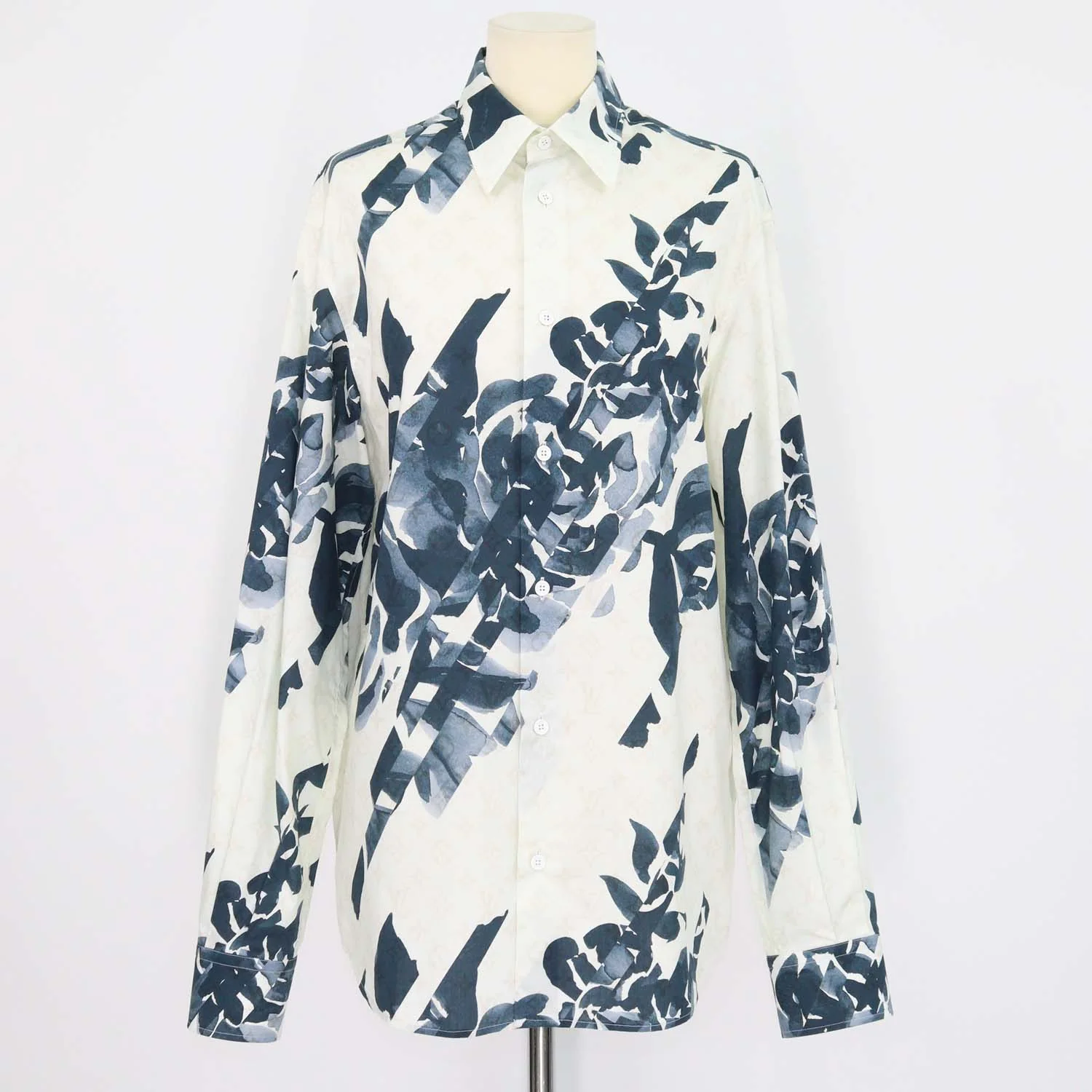 Louis Vuitton White, Blue Cotton Flower Monogram Long Sleeve Shirt