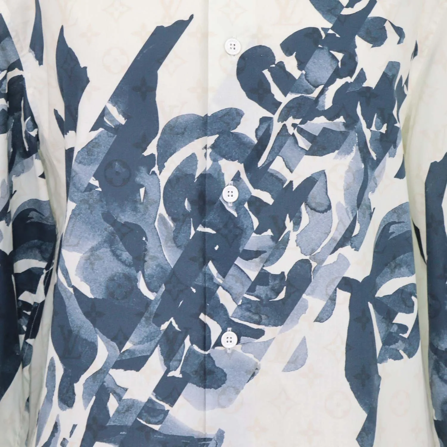 Louis Vuitton White, Blue Cotton Flower Monogram Long Sleeve Shirt