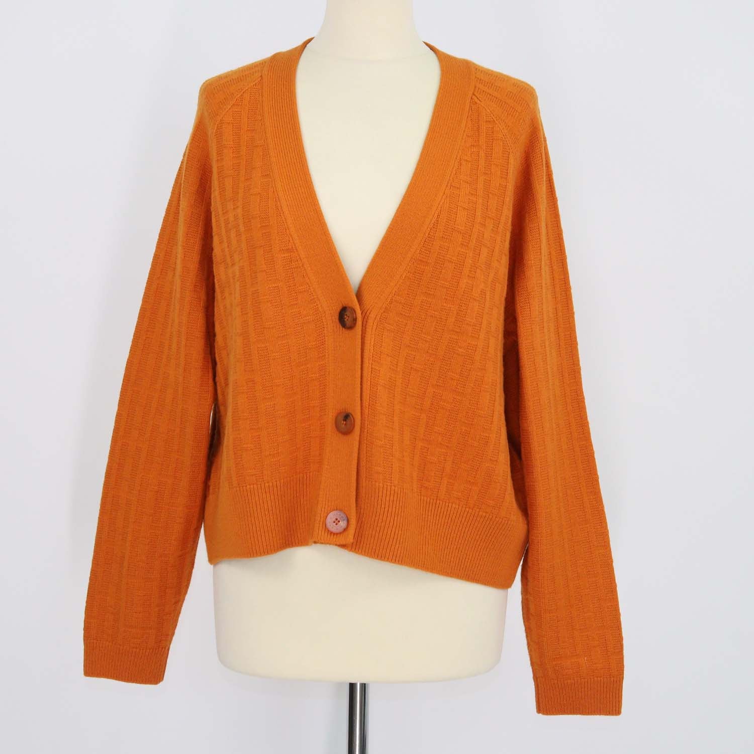 Hermes Orange Wool H Long Sleeve Cardigan