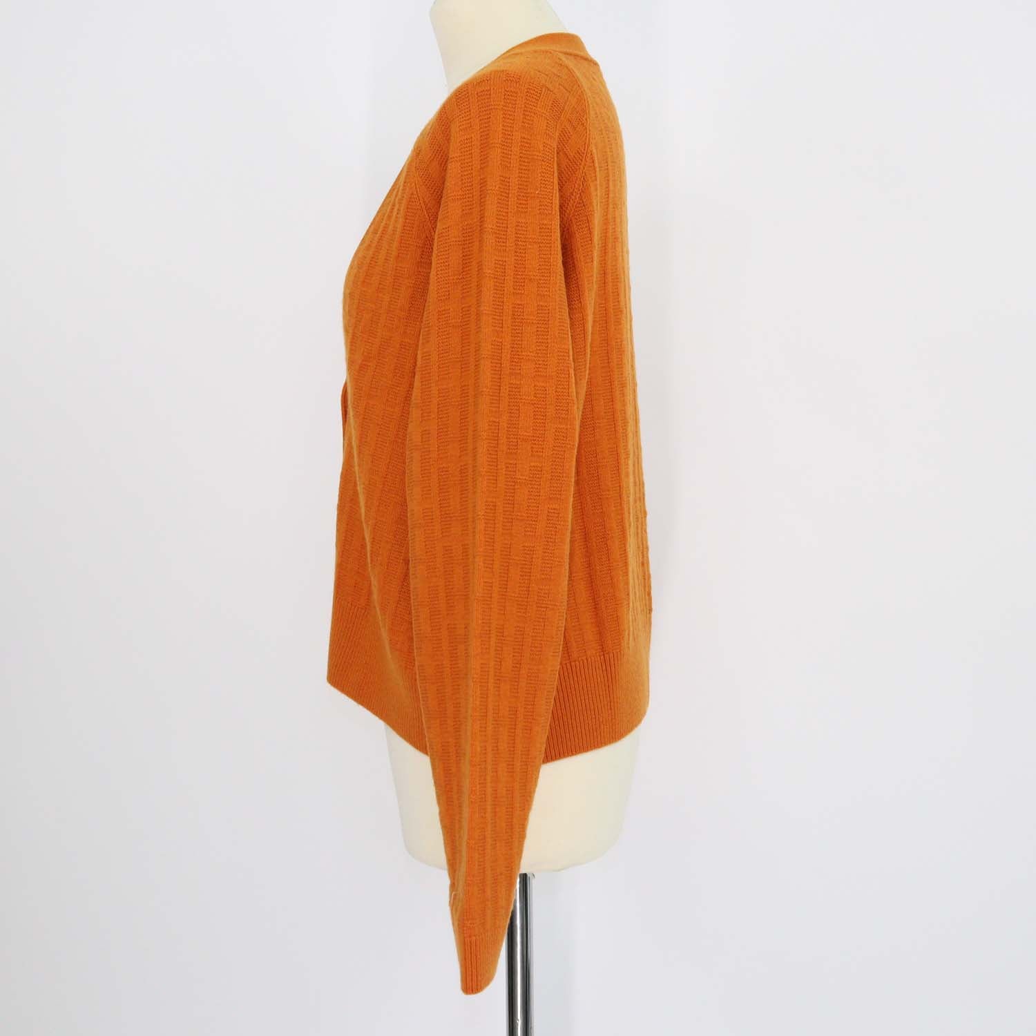 Hermes Orange Wool H Long Sleeve Cardigan