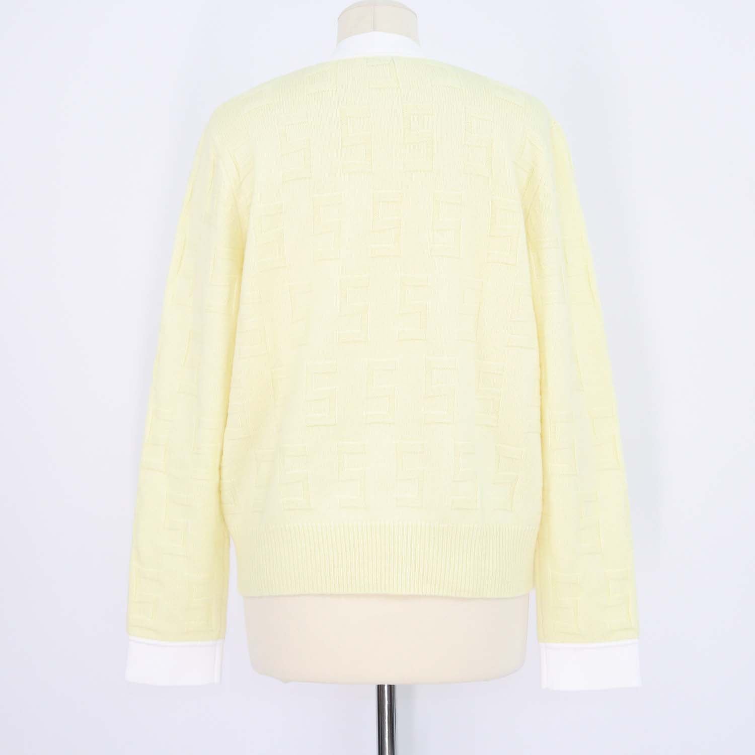 Sandro Yellow, White Wool Cashmere Monogram V Neck Cardigan
