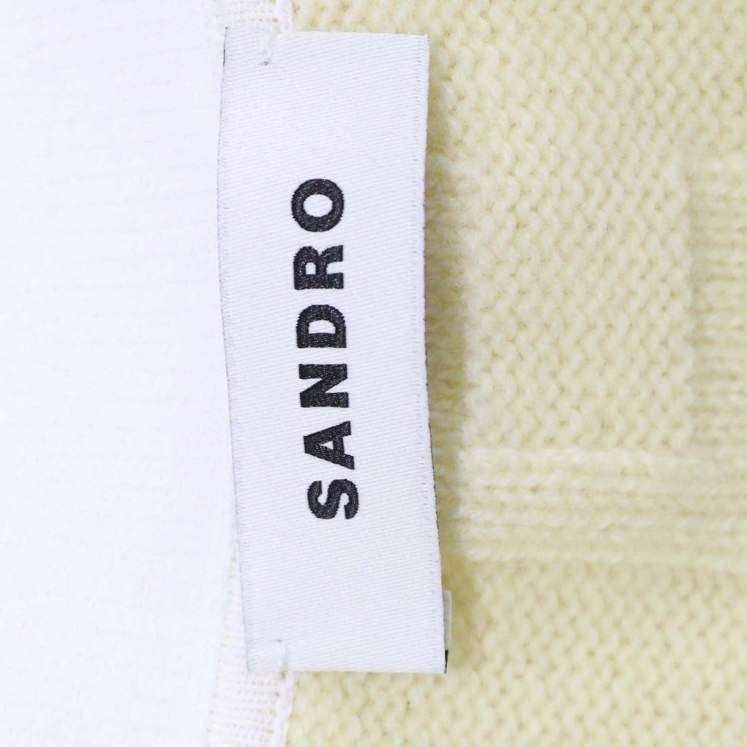 Sandro Yellow, White Wool Cashmere Monogram V Neck Cardigan