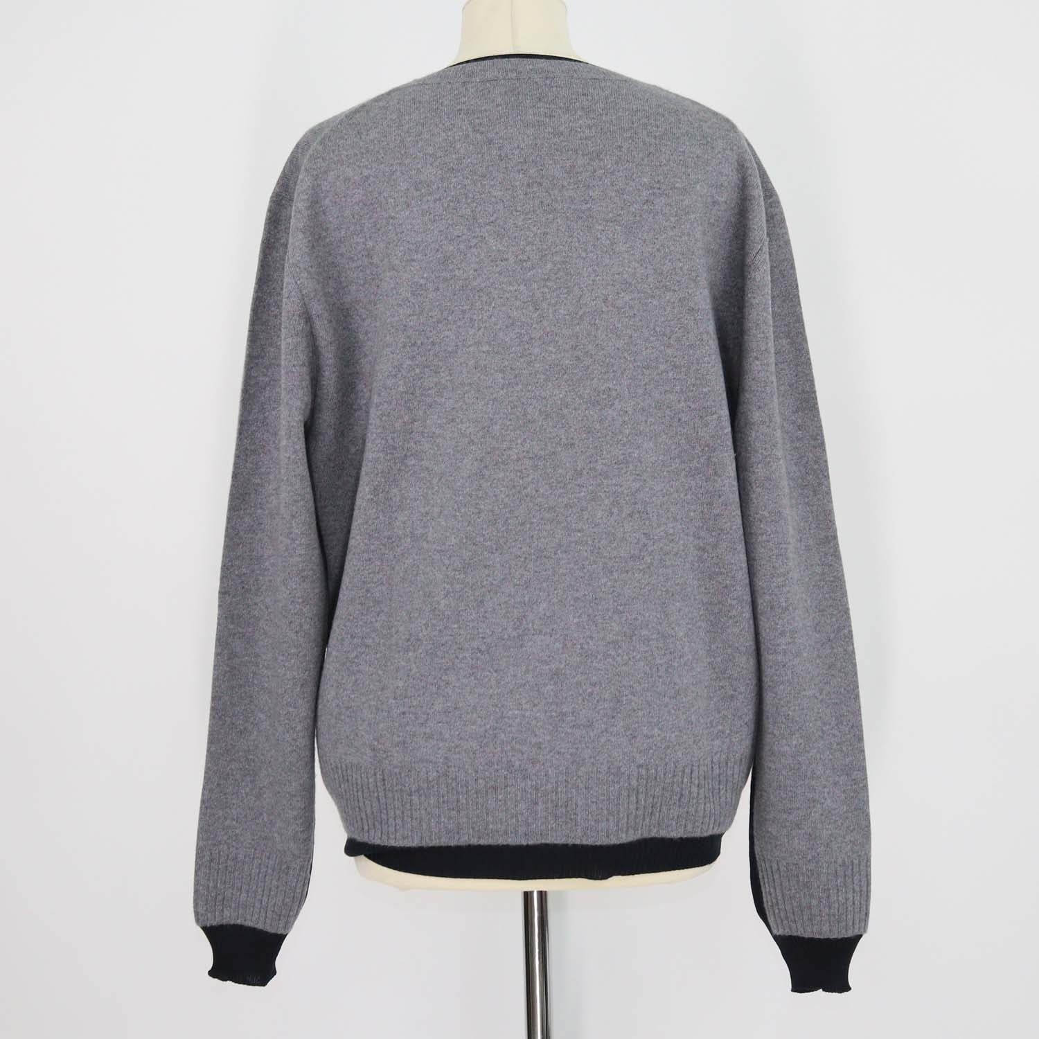 Miu Miu Grey,Navy Blue Cashmere and Silk V Neck Sweater