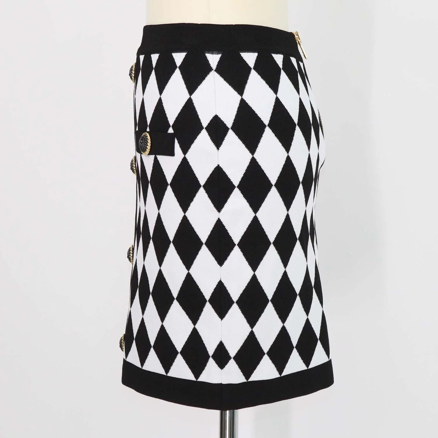 Balmain Black, White Blend Viscose Diamond Pattern Knit Mini Skirt