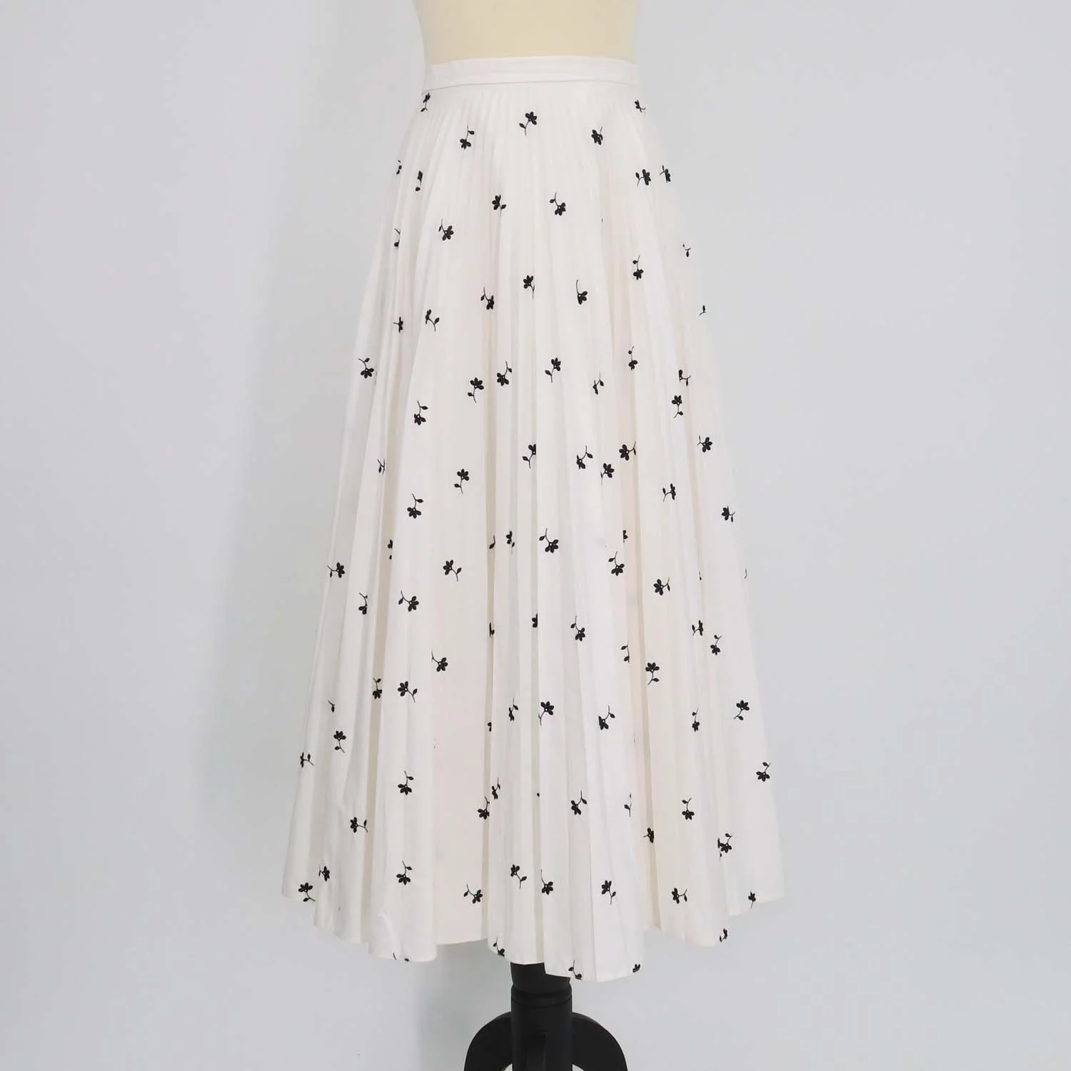 Erdem White Blend Polyester Floral Embroidered Pleated Nesrine Midi Skirt