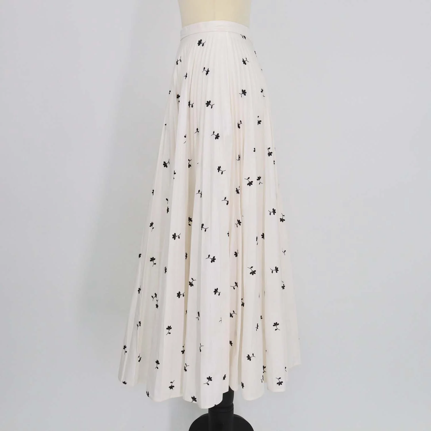 Erdem White Blend Polyester Floral Embroidered Pleated Nesrine Midi Skirt