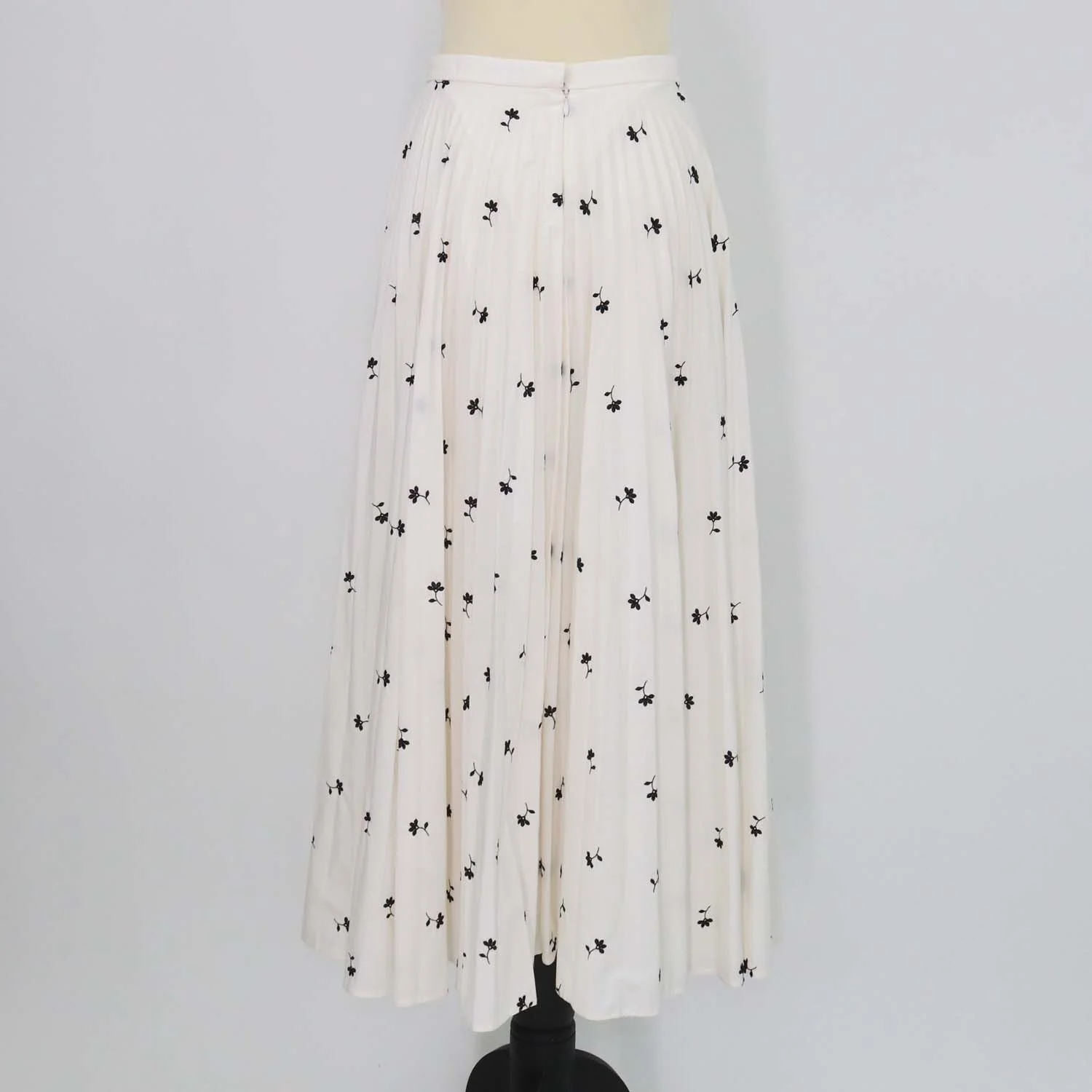 Erdem White Blend Polyester Floral Embroidered Pleated Nesrine Midi Skirt
