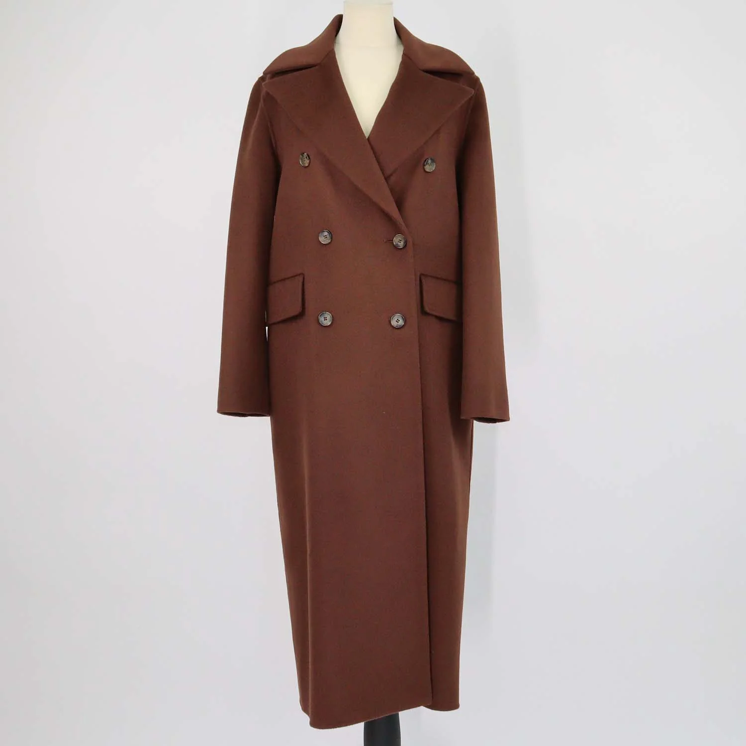 Nanushka Cinnamon Brown Wool and Silk Classic Tailored Coat