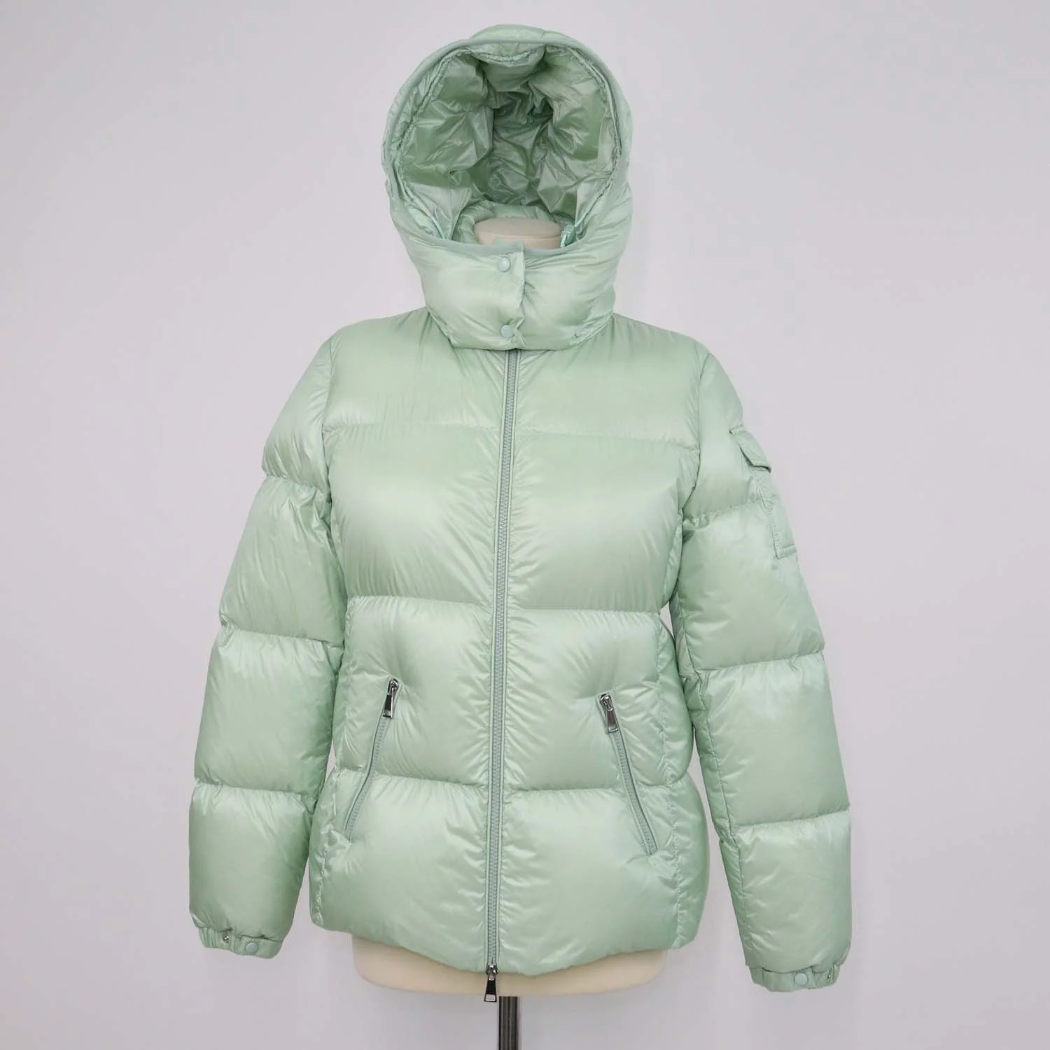Moncler Mint Green Nylon Puffer Hooded Down Jacket