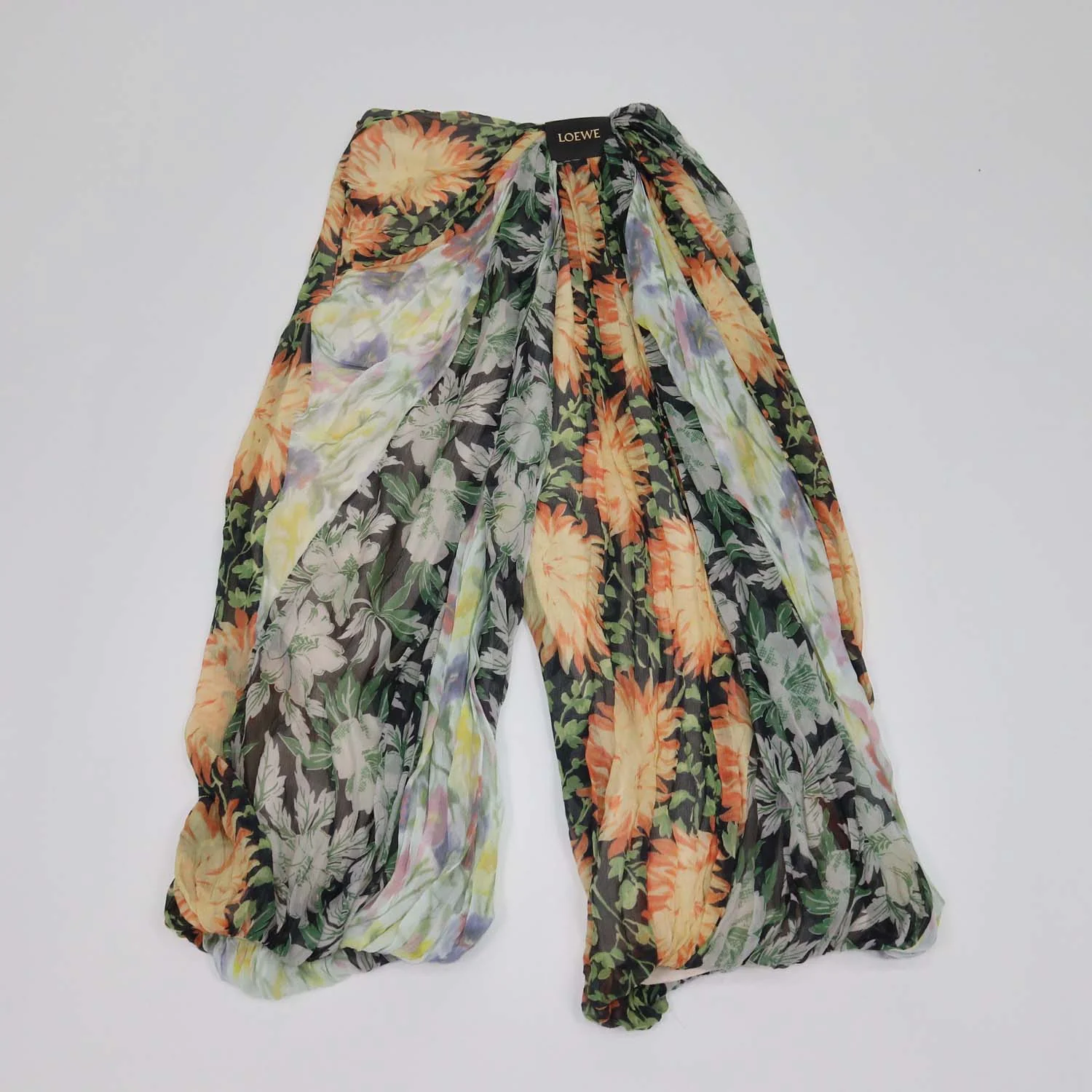 Loewe Multicolor Silk Floral Print Chiffon Draped Trousers