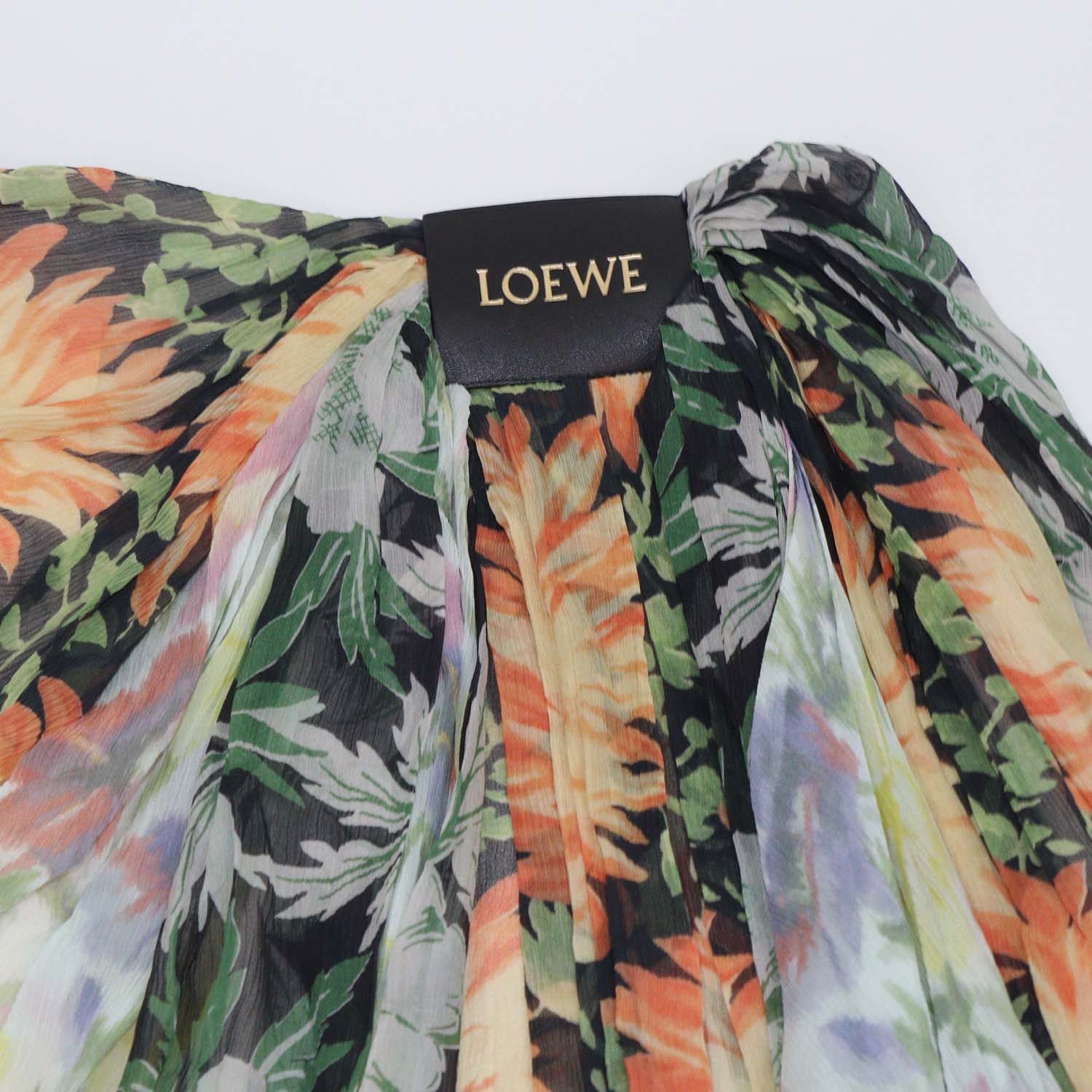 Loewe Multicolor Silk Floral Print Chiffon Draped Trousers