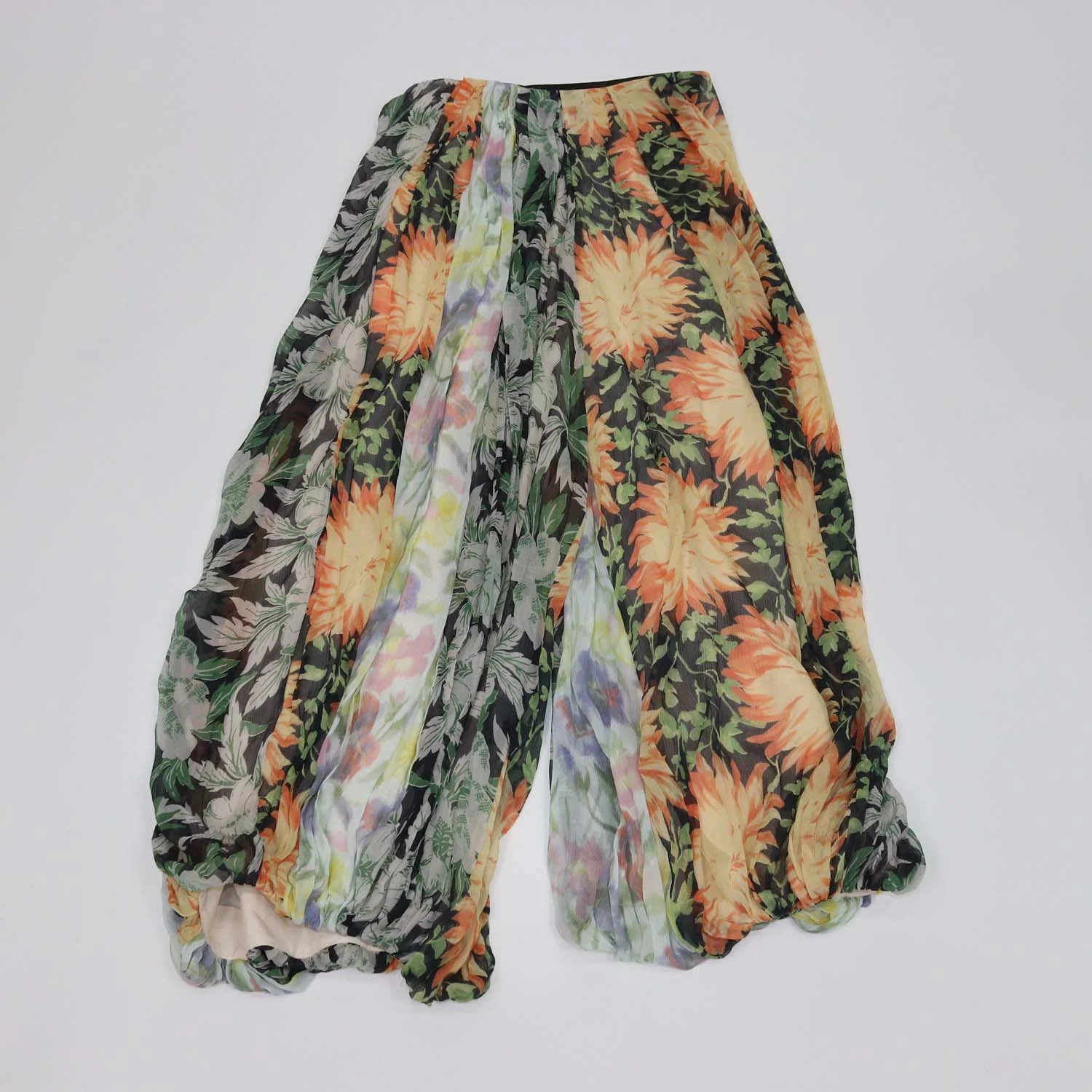Loewe Multicolor Silk Floral Print Chiffon Draped Trousers
