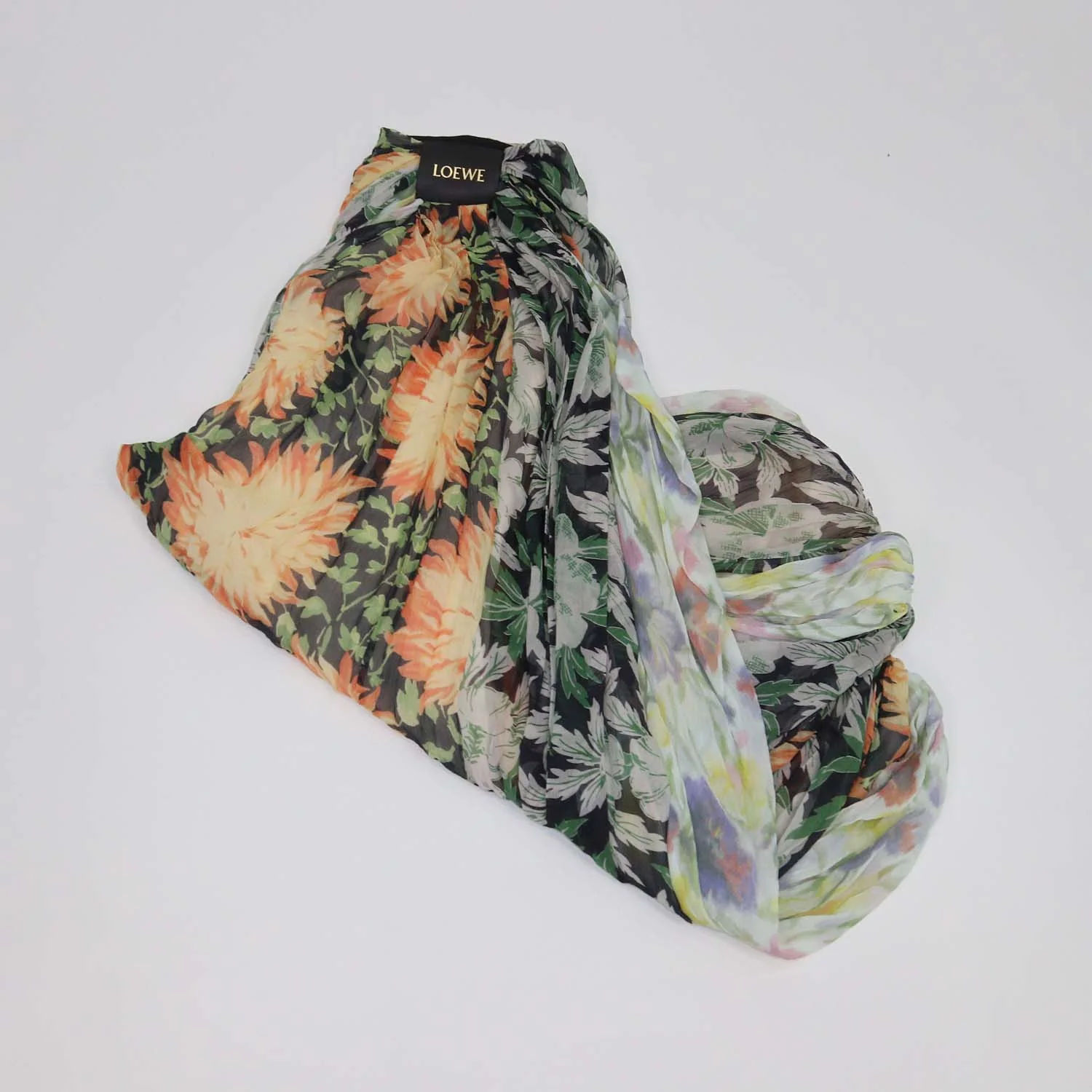 Loewe Multicolor Silk Floral Print Chiffon Draped Trousers