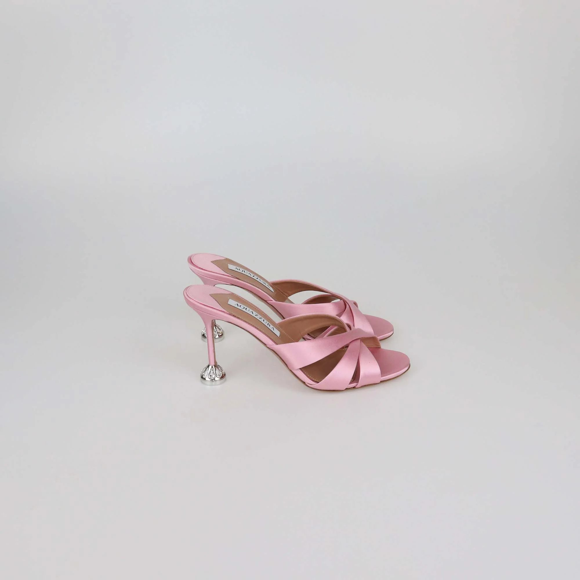 Aquazzura Pink Satin Kiss Me Quick Crossover Sandals