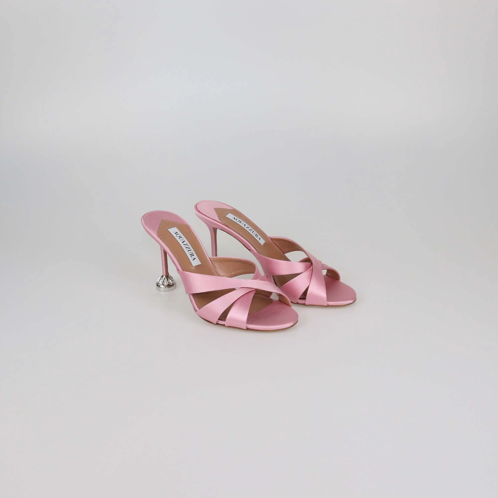 Aquazzura Pink Satin Kiss Me Quick Crossover Sandals