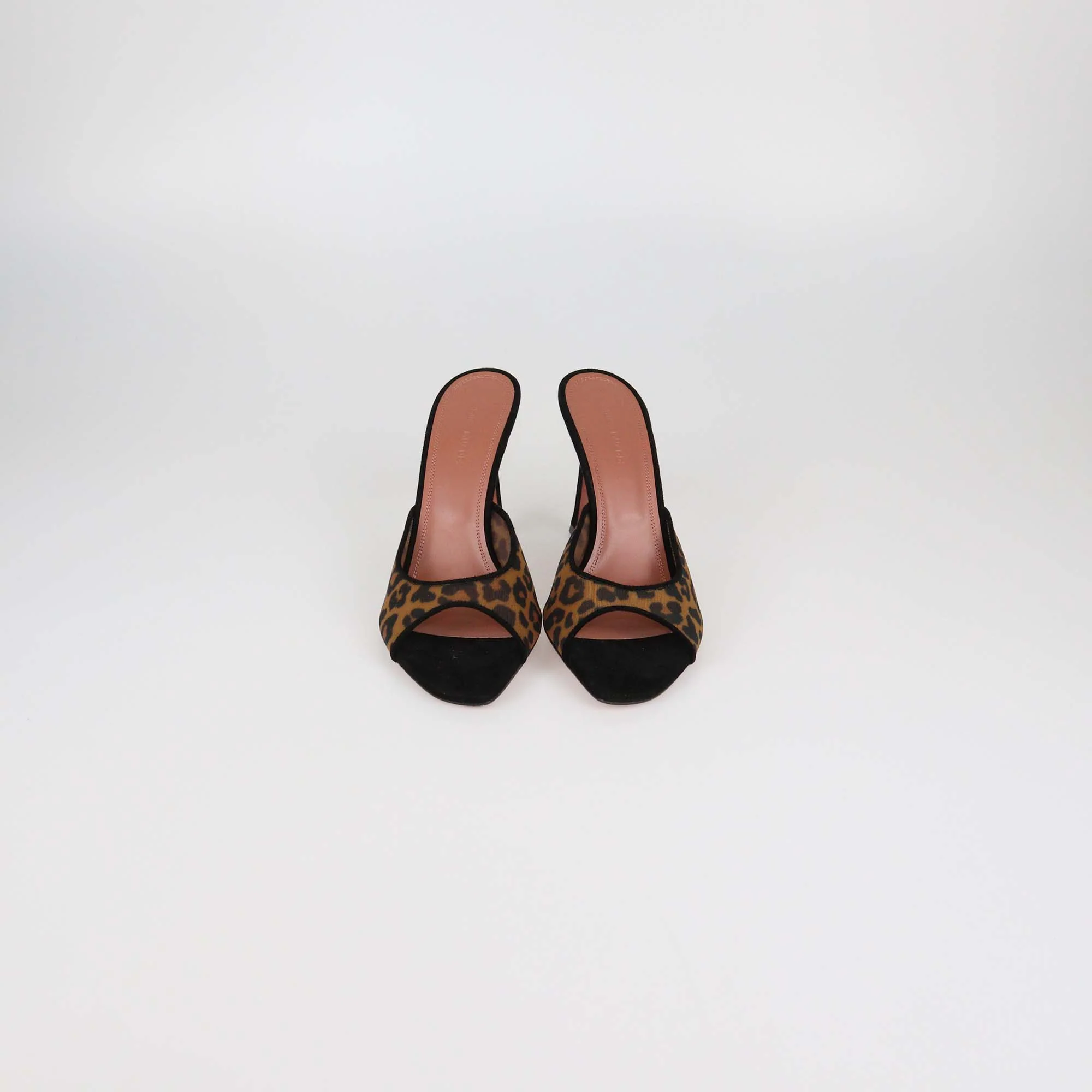 Amina Muaddi Black/Brown Leopard Print Mesh Nylon Alexa Mules
