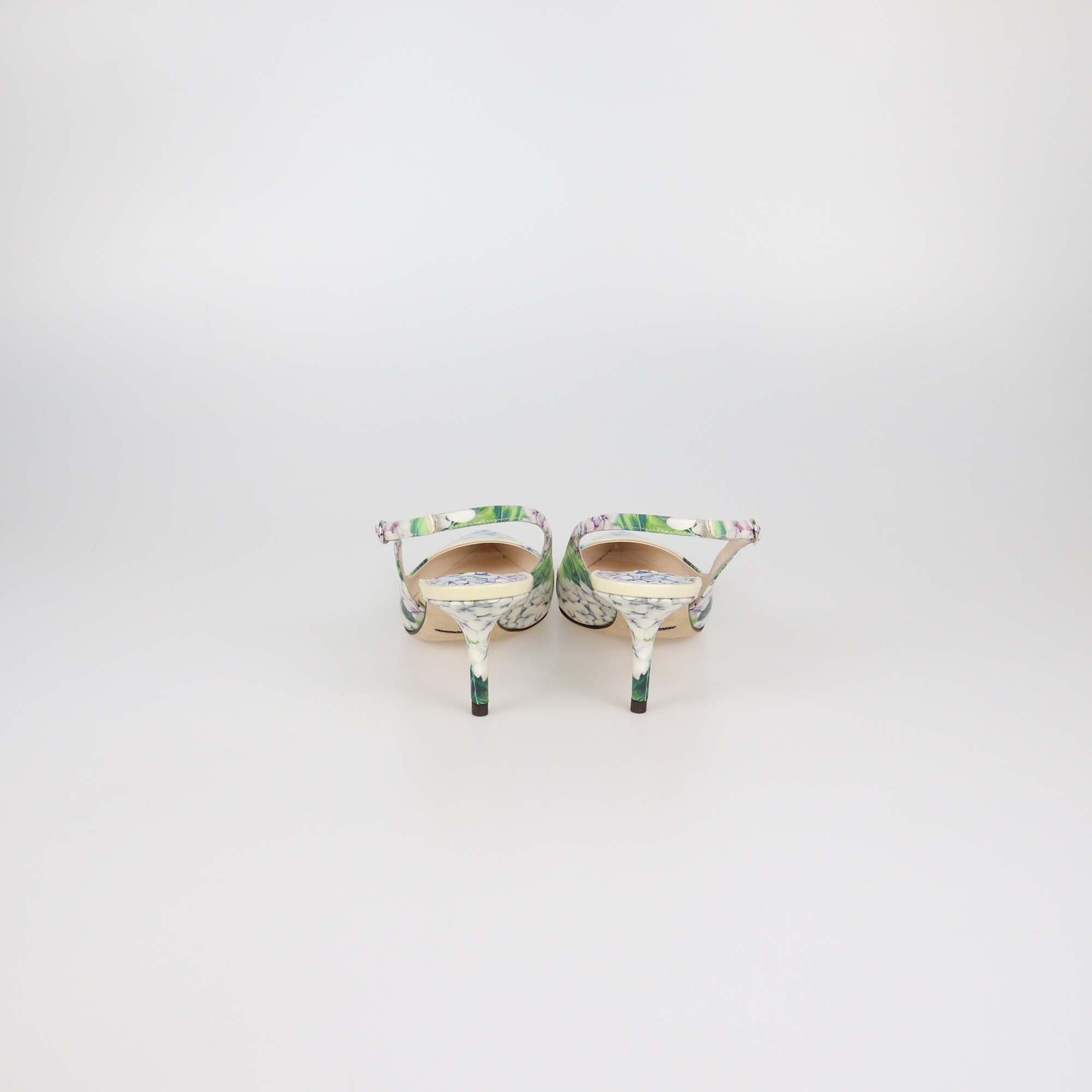 Dolce & Gabbana Multicolor Patent Leather Floral Print Slingback Pumps