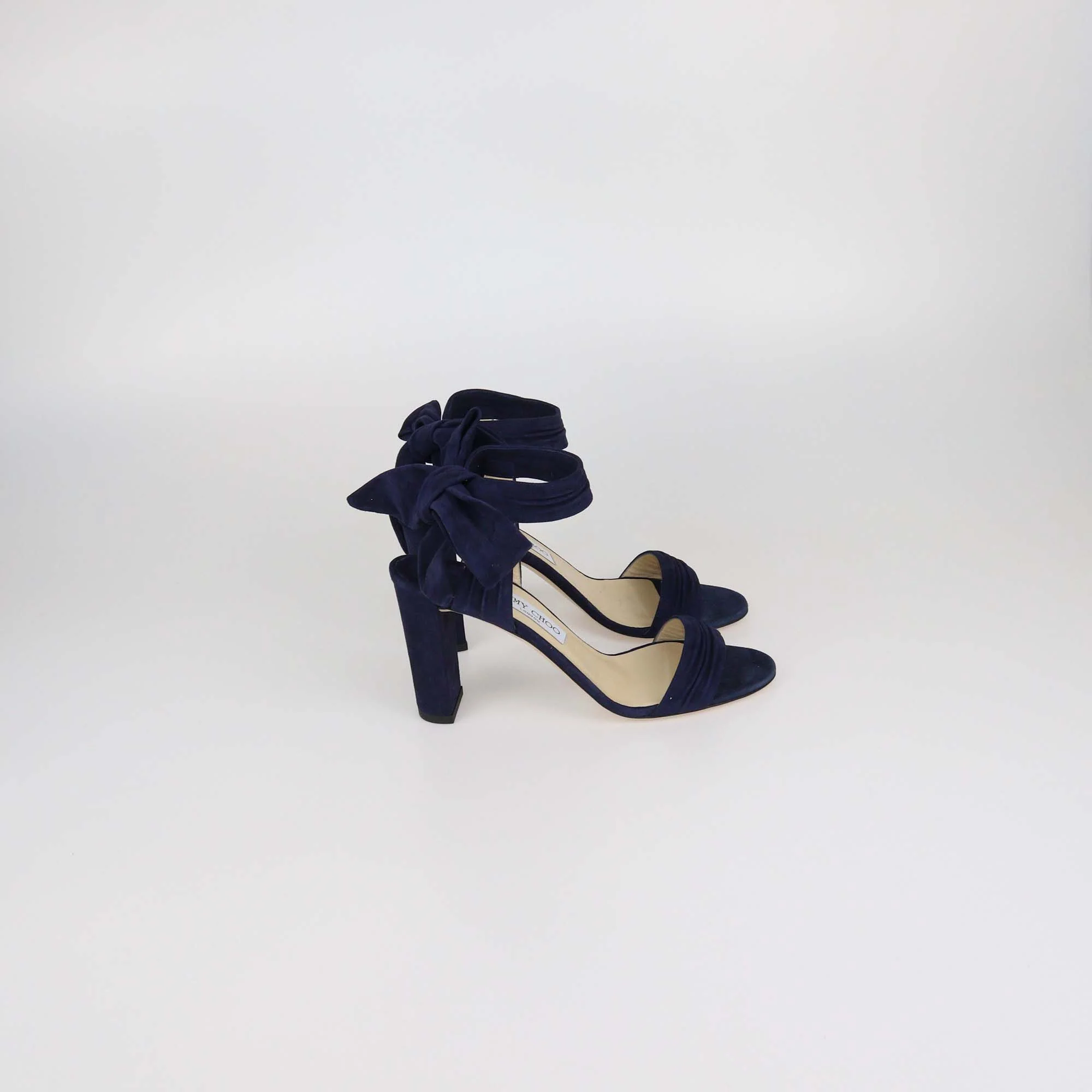 Jimmy Choo Navy Blue Suede Kora Ankle Tie Sandals