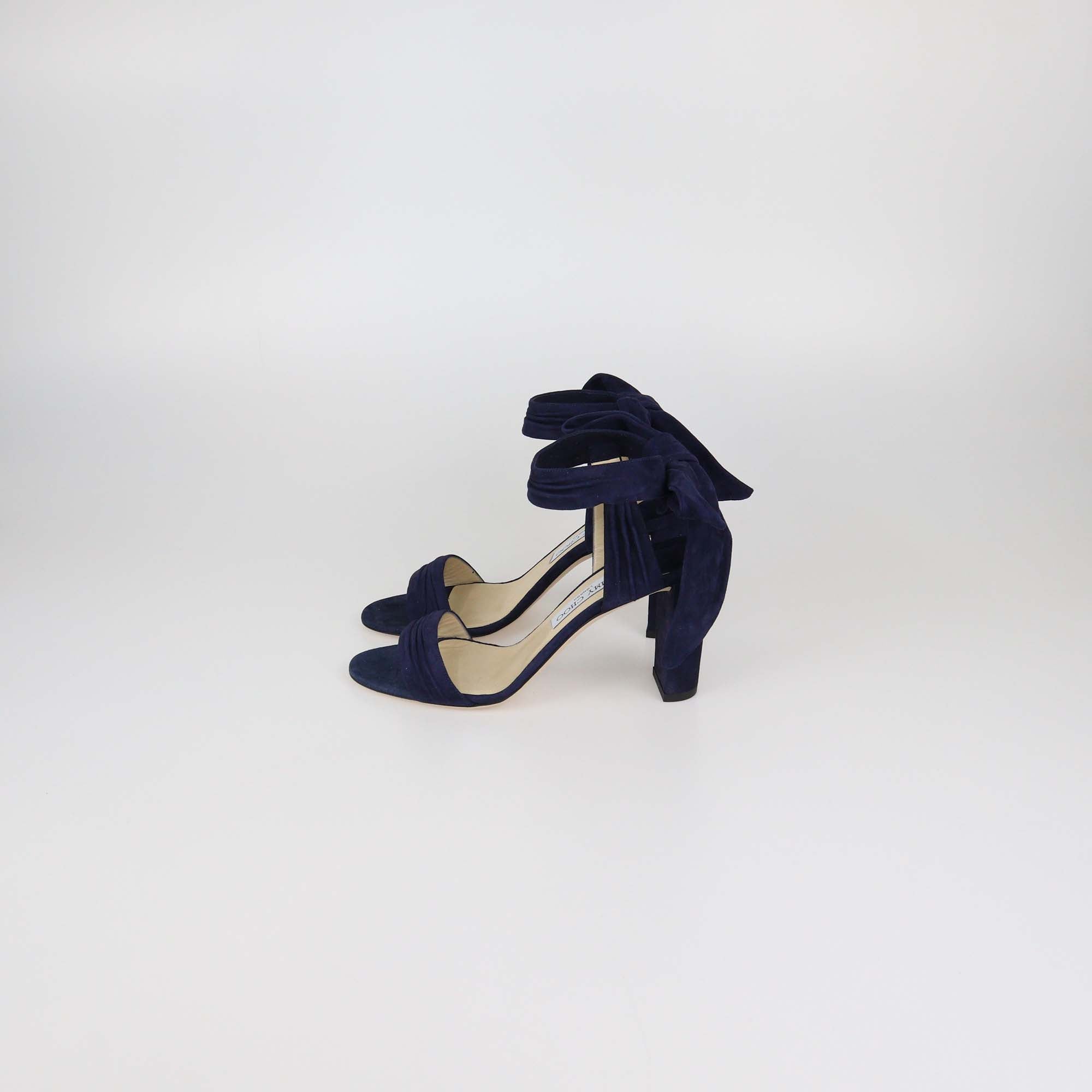 Jimmy Choo Navy Blue Suede Kora Ankle Tie Sandals