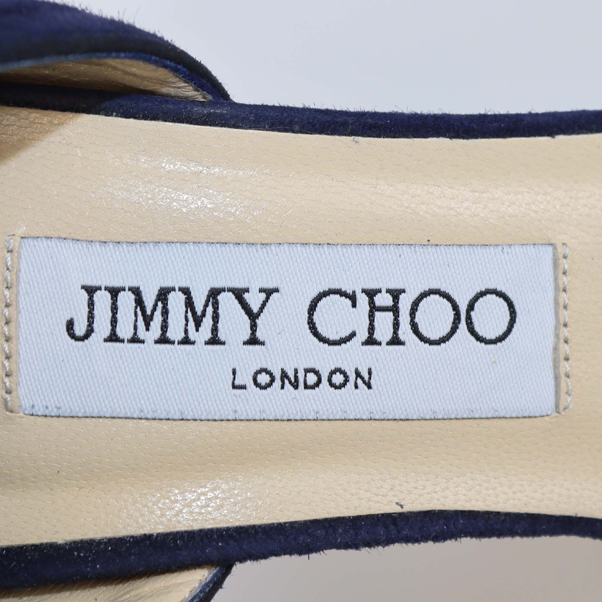 Jimmy Choo Navy Blue Suede Kora Ankle Tie Sandals