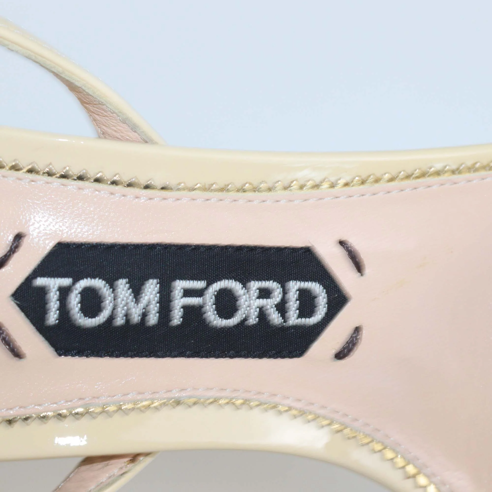 Tom Ford Cream Patent Leather Padlock Ankle Strap Sandals