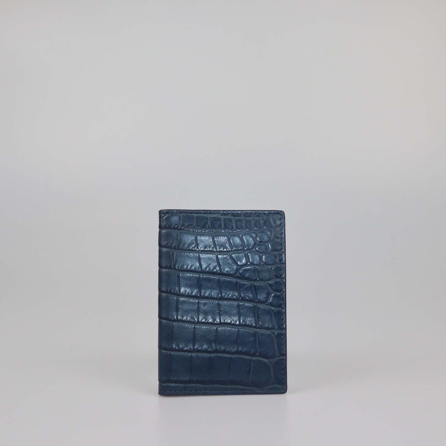 Bottega Veneta Blue Crocodile Vertical Card Case
