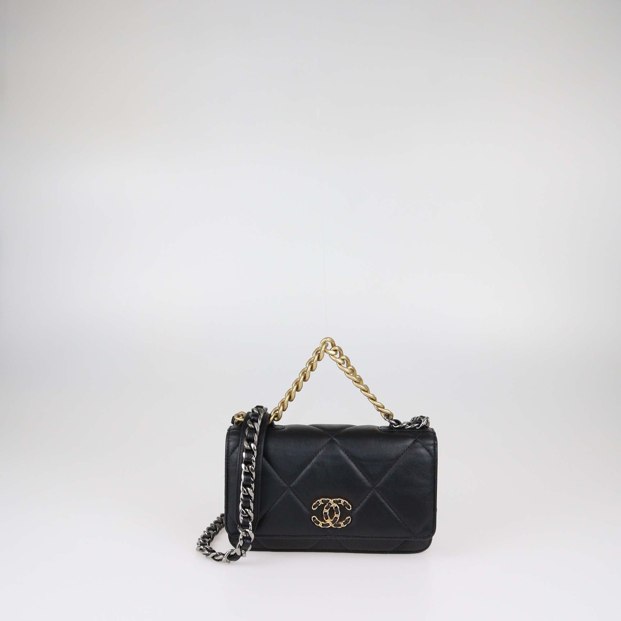 Chanel Black Quilted Leather 19 Wallet on Chain Bag