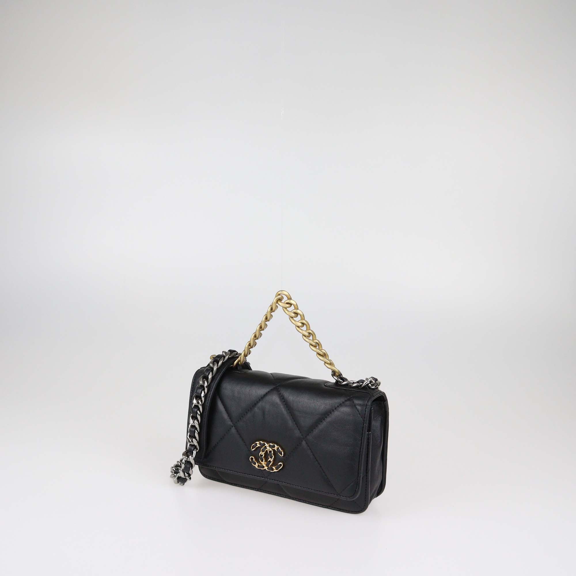 Chanel Black Quilted Leather 19 Wallet on Chain Bag