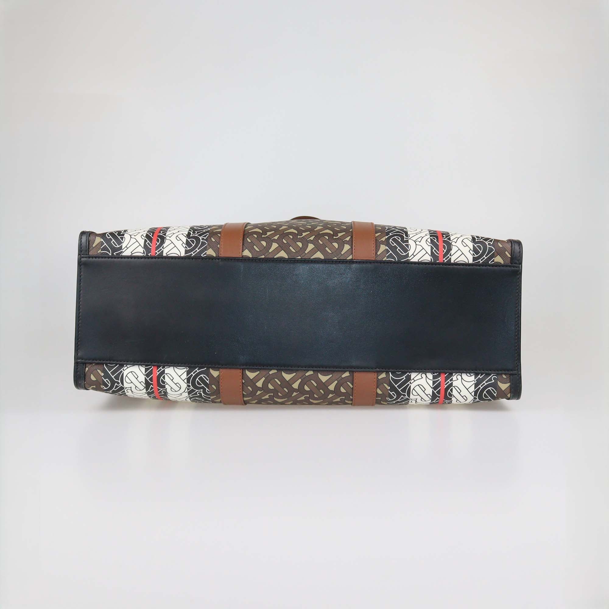 Burberry Briddle Brown Coated Canvas and Leather Medium East West Book Tote