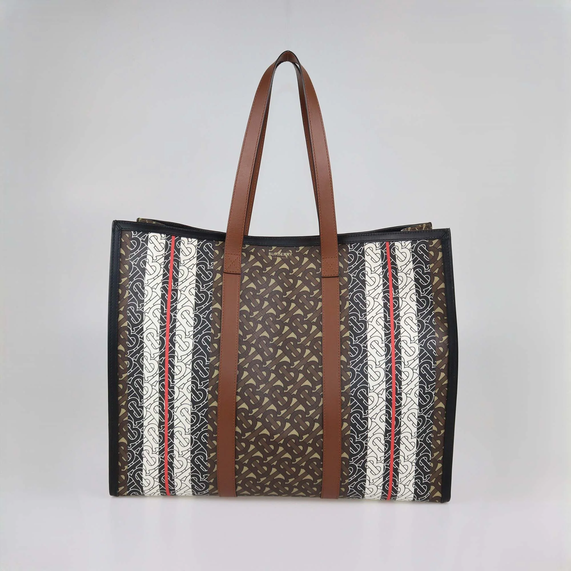 Burberry Briddle Brown Coated Canvas and Leather Medium East West Book Tote