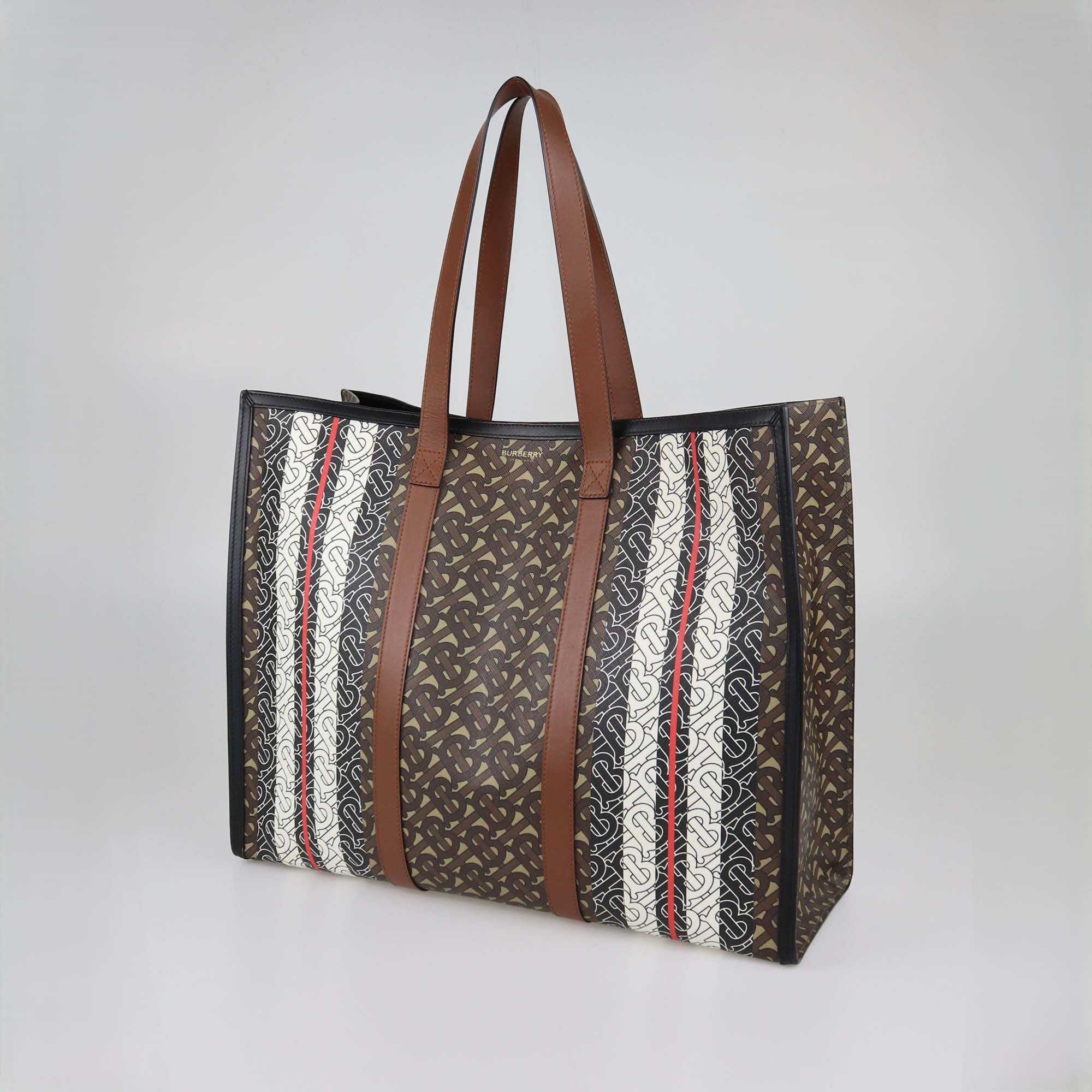 Burberry Briddle Brown Coated Canvas and Leather Medium East West Book Tote