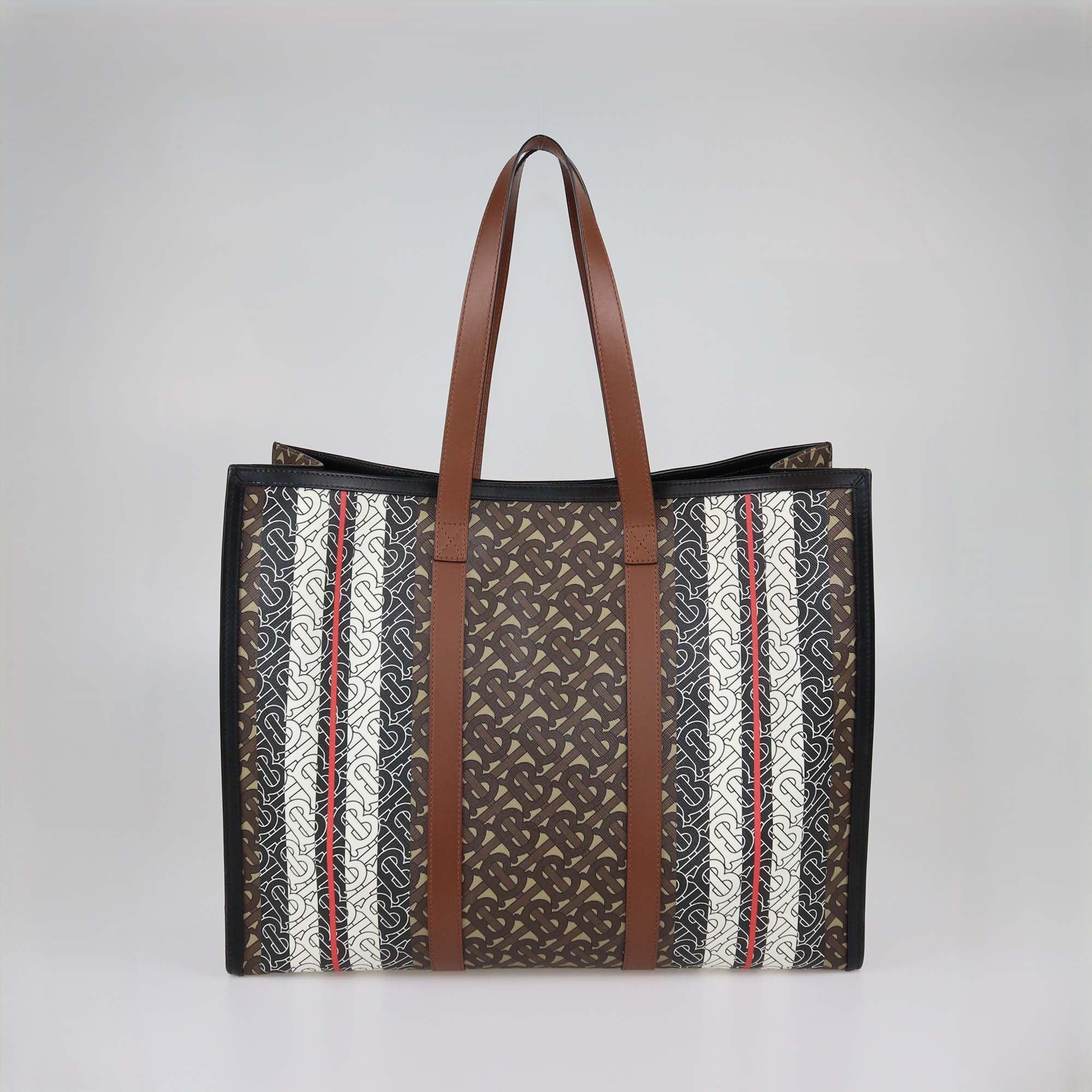 Burberry Briddle Brown Coated Canvas and Leather Medium East West Book Tote