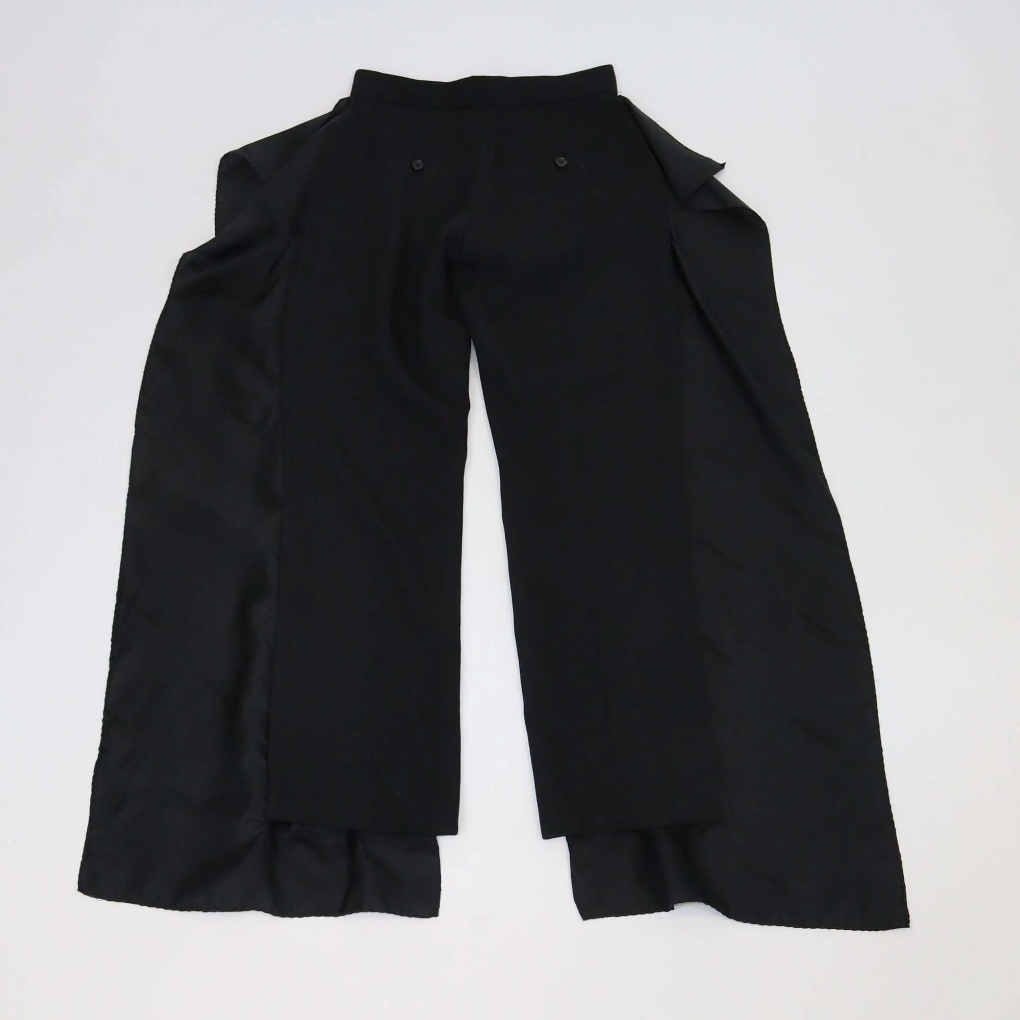 Burberry Black Wool Draped Sheer Side Straight Leg Pants